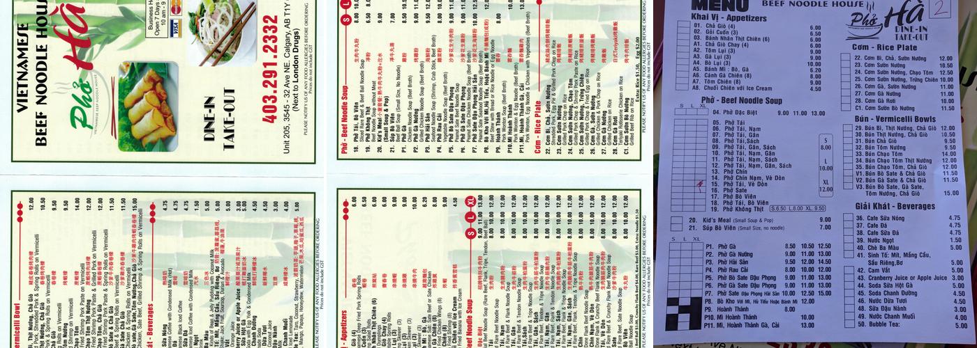 Pho Ha Vietnamese Noodle House Menu