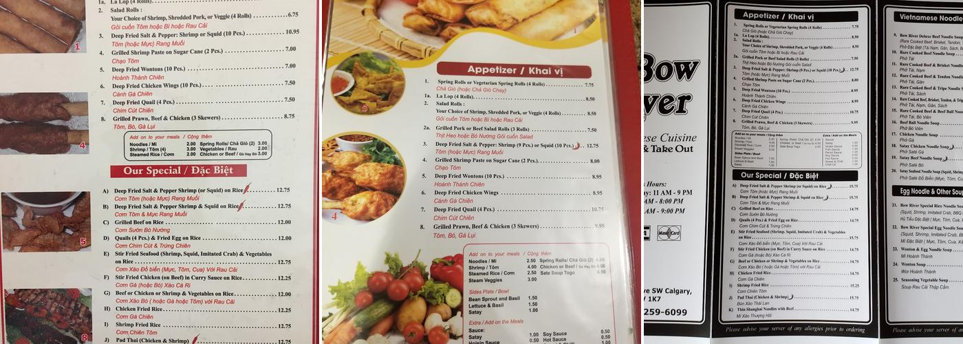 Bow River Restaurant Menu