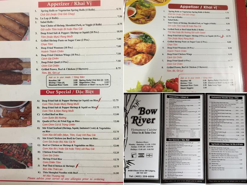 Bow River Restaurant Menu