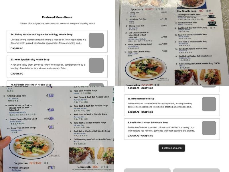 Phở Pasteur Restaurant Menu