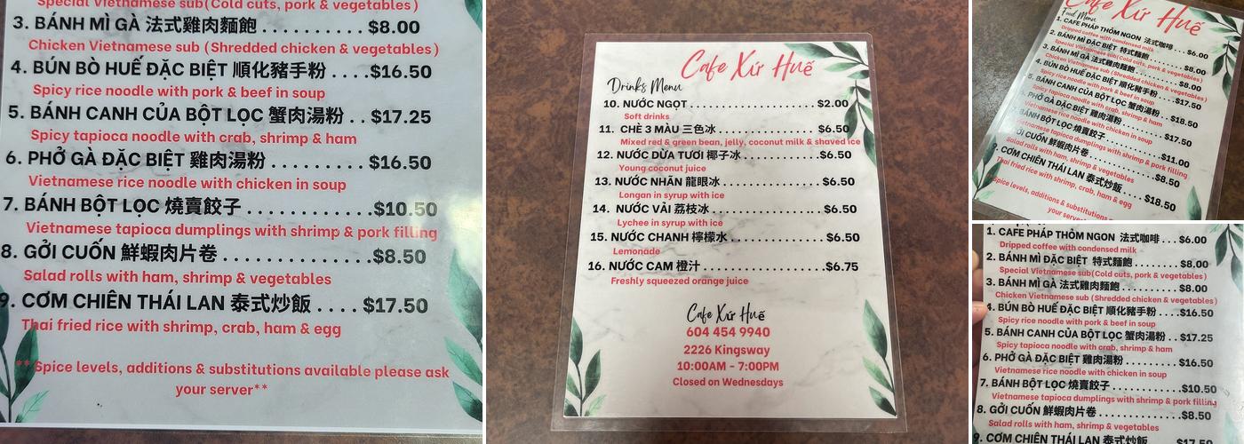 Cafe Xu Hue Menu