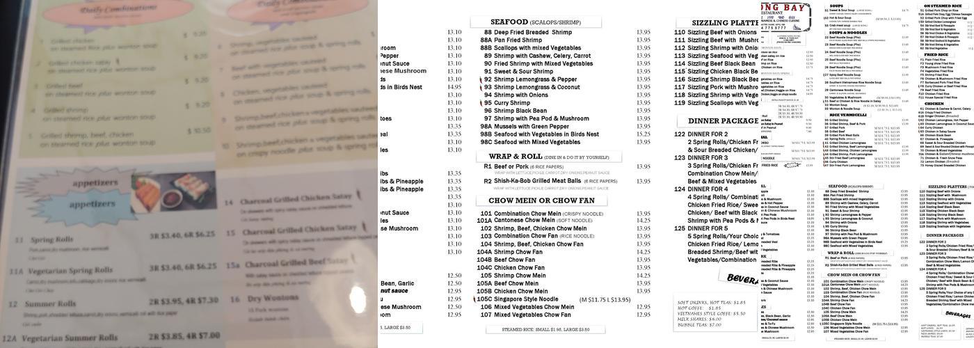 Ha Long Bay Restaurant Menu