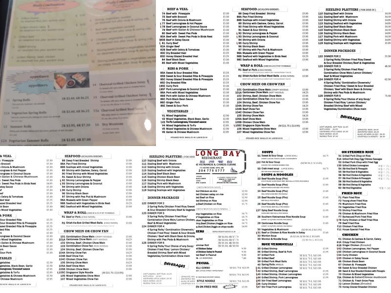 Ha Long Bay Restaurant Menu