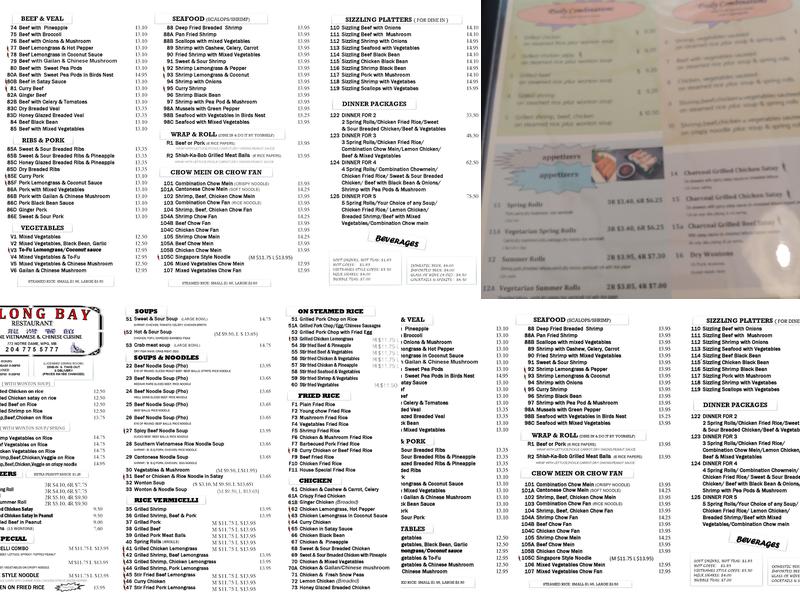 Ha Long Bay Restaurant Menu