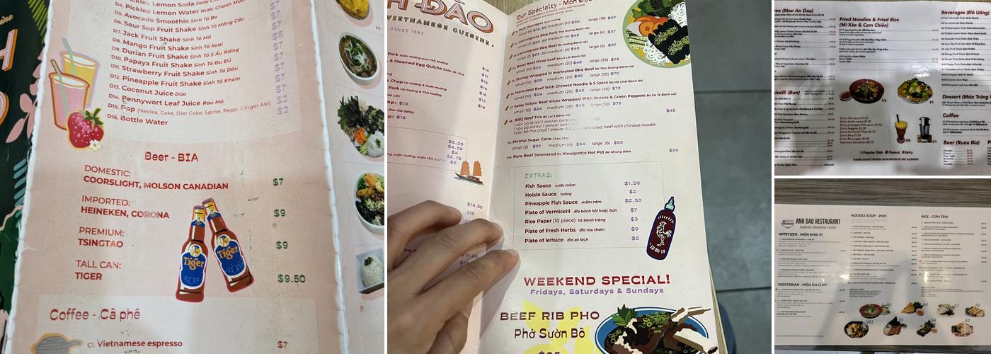 Anh Dao Restaurant Menu