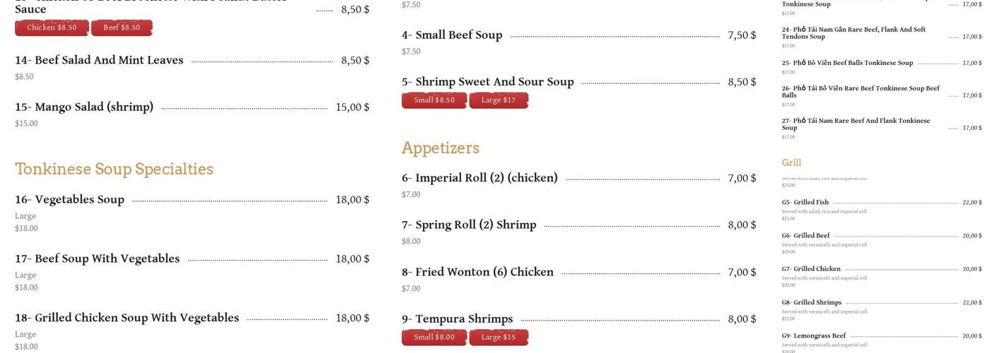 Restaurant Pho Mont Royal Menu