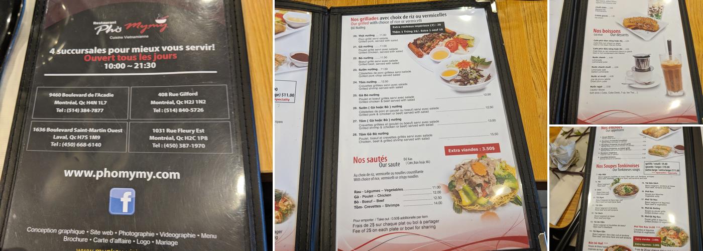 Pho Mymy Menu