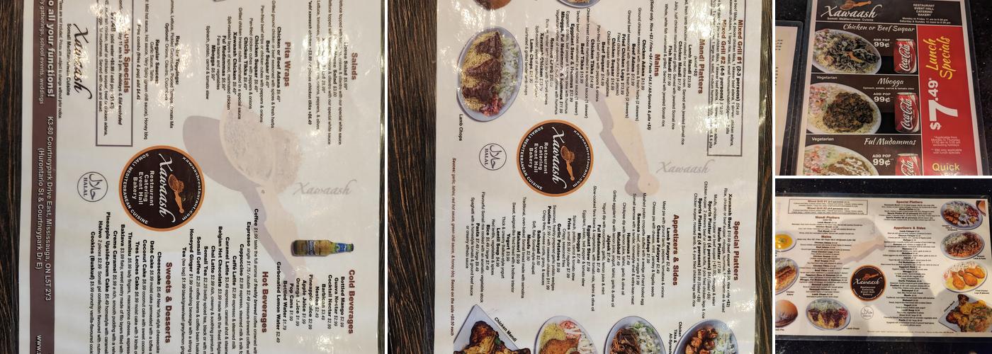Xawaash Menu