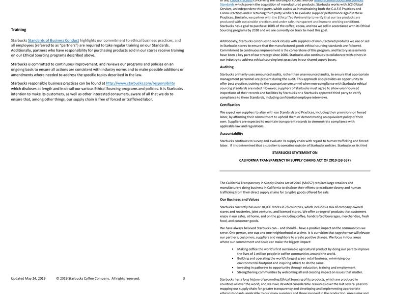 Starbucks Coffee, Co Menu