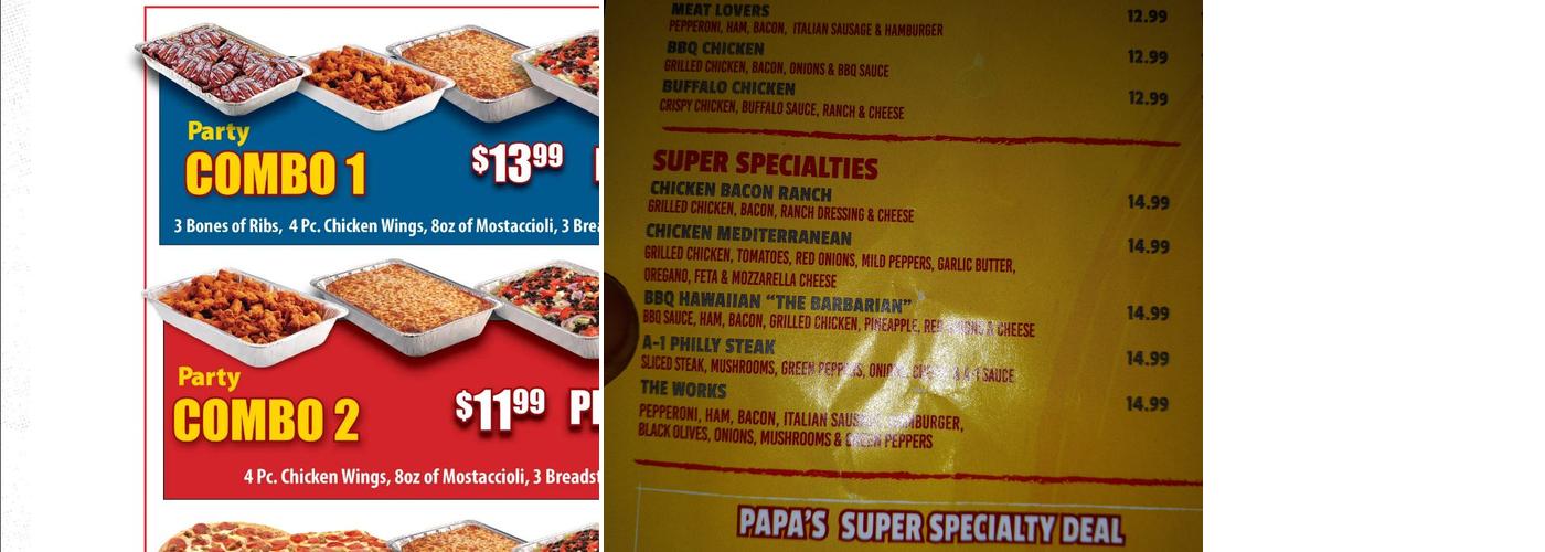 Papa's Pizza Menu