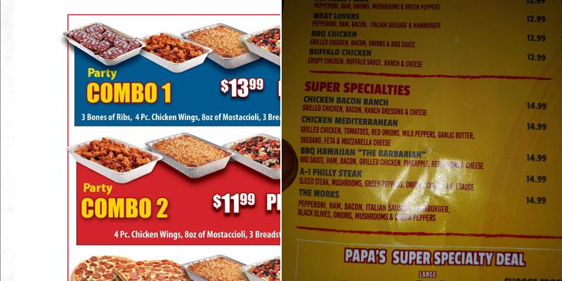 Papa's Pizza Menu