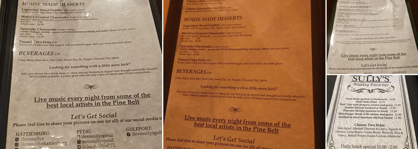 Sully's Menu