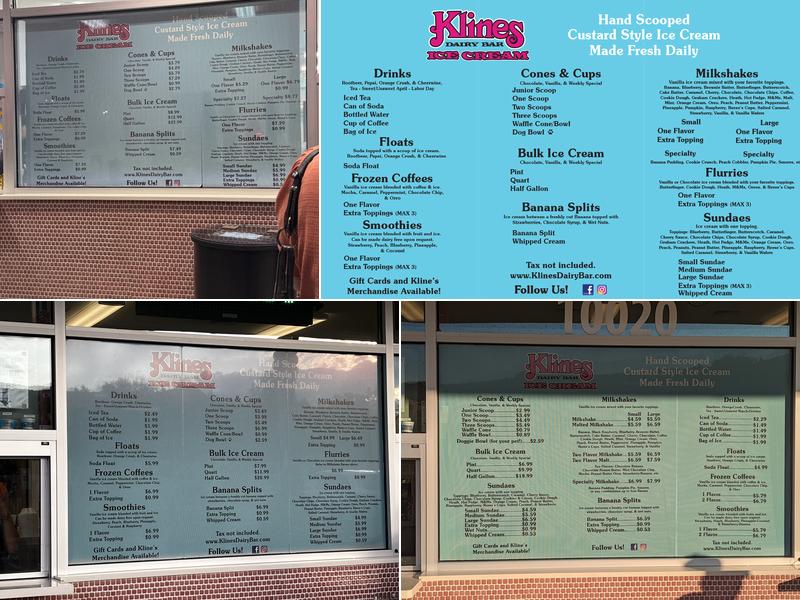 Kline's Dairy Bar Menu