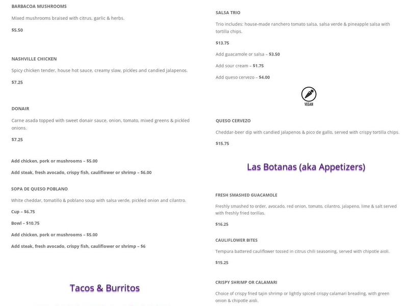 Cabeza Grande Menu