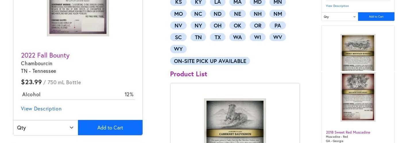 Cades Cove Cellars Menu