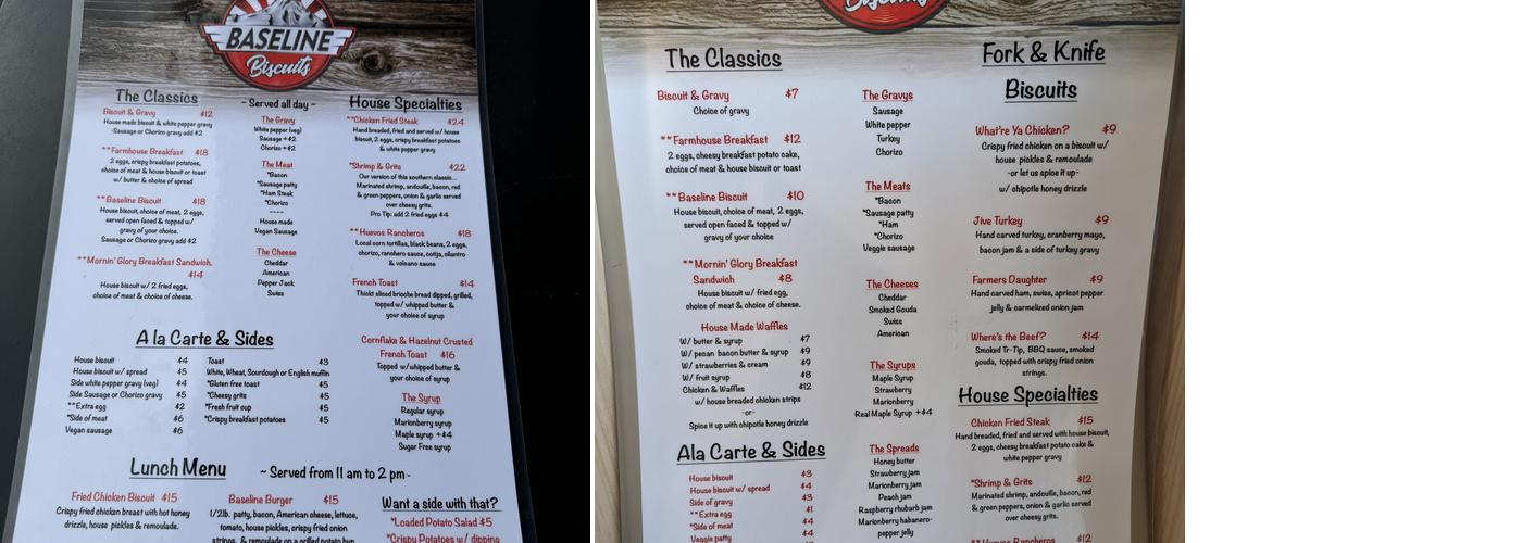 Baseline Biscuits Menu