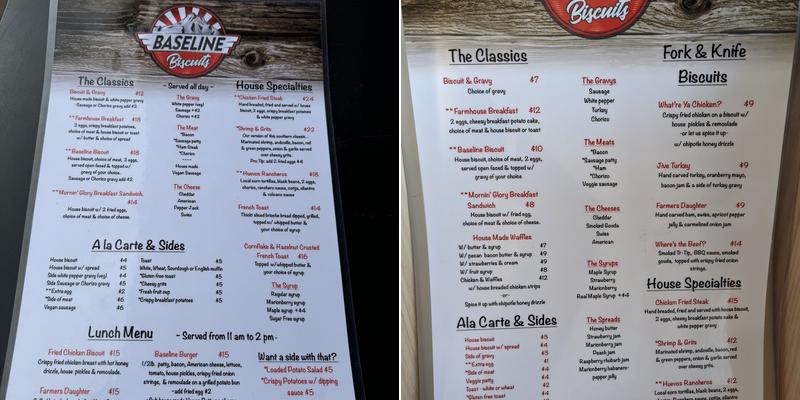 Baseline Biscuits Menu