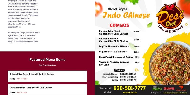 Desi Owl Menu
