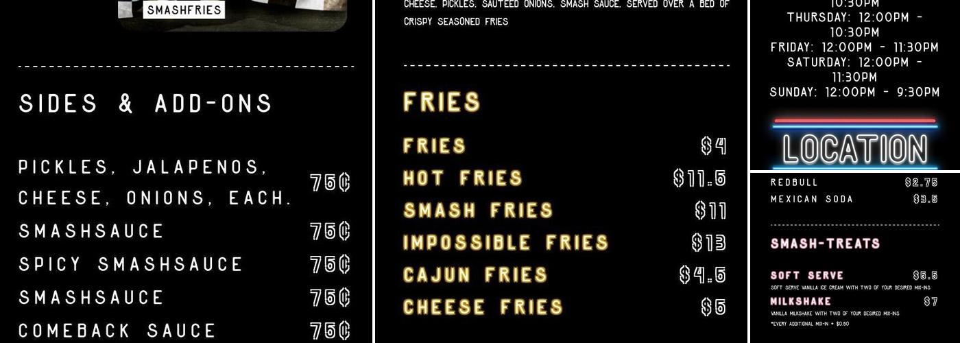 SMASHVILLE Hot Chicken & Burgers Menu