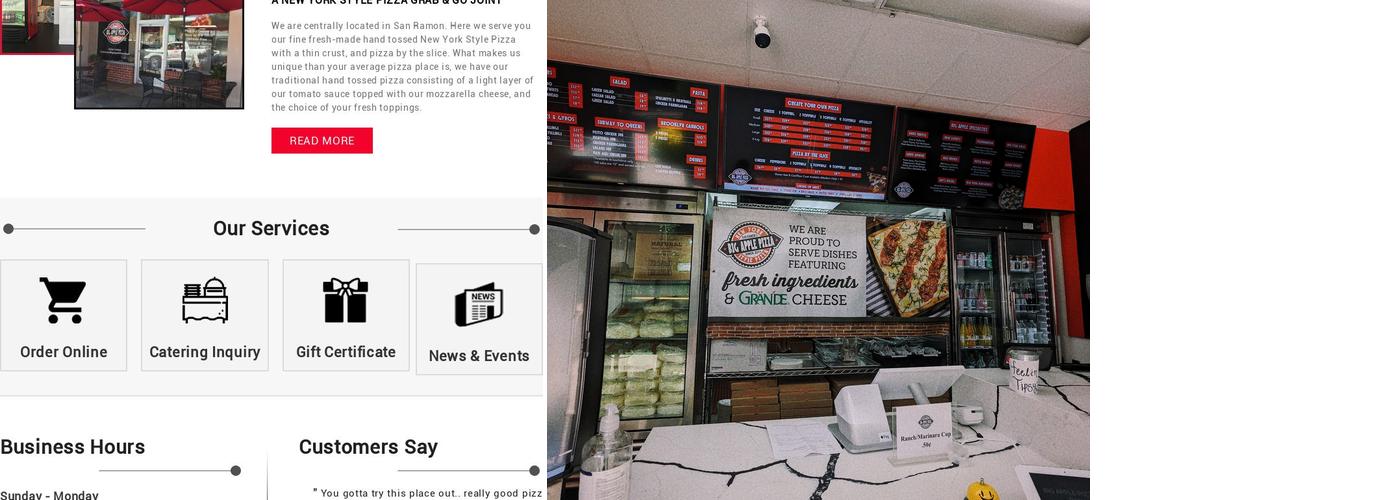 San Ramon’s Big Apple Pizza Menu