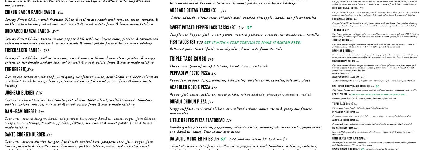 ERIS VEGAN FOOD CO. Menu