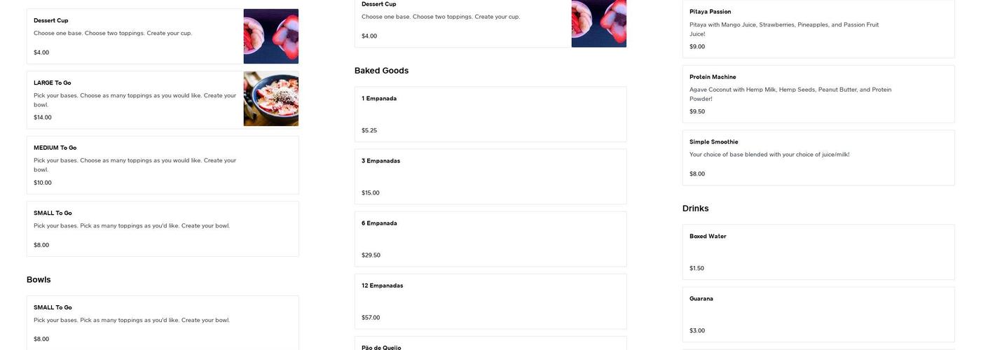 Ubatuba Acai - Valencia Menu