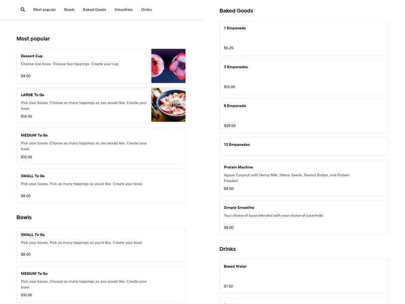 Ubatuba Acai - Valencia Menu