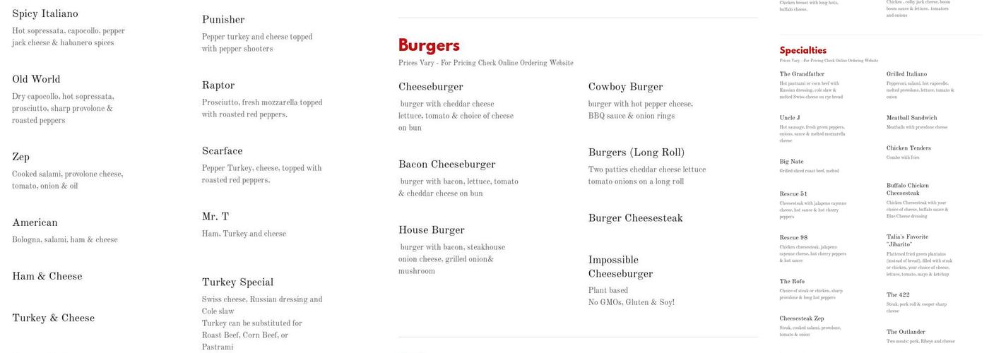 Jay's Steaks Menu