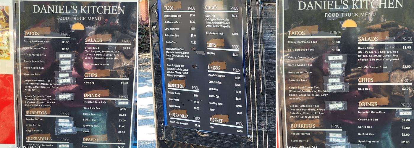 Daniel's kitchen Menu