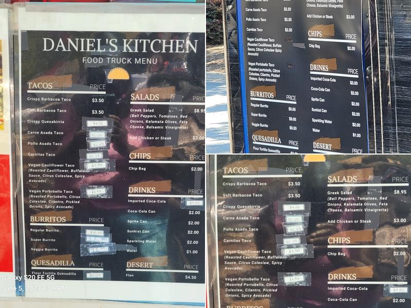 Daniel's kitchen Menu