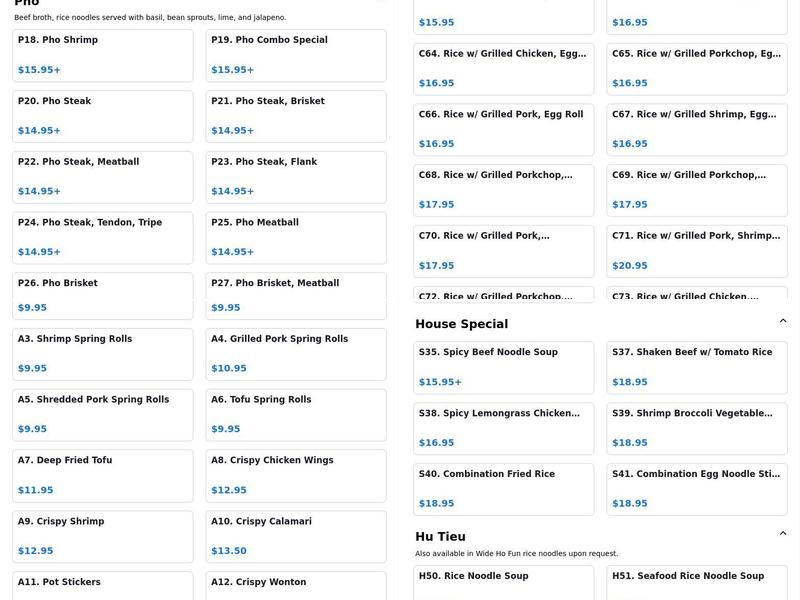 Pho Dublin Menu