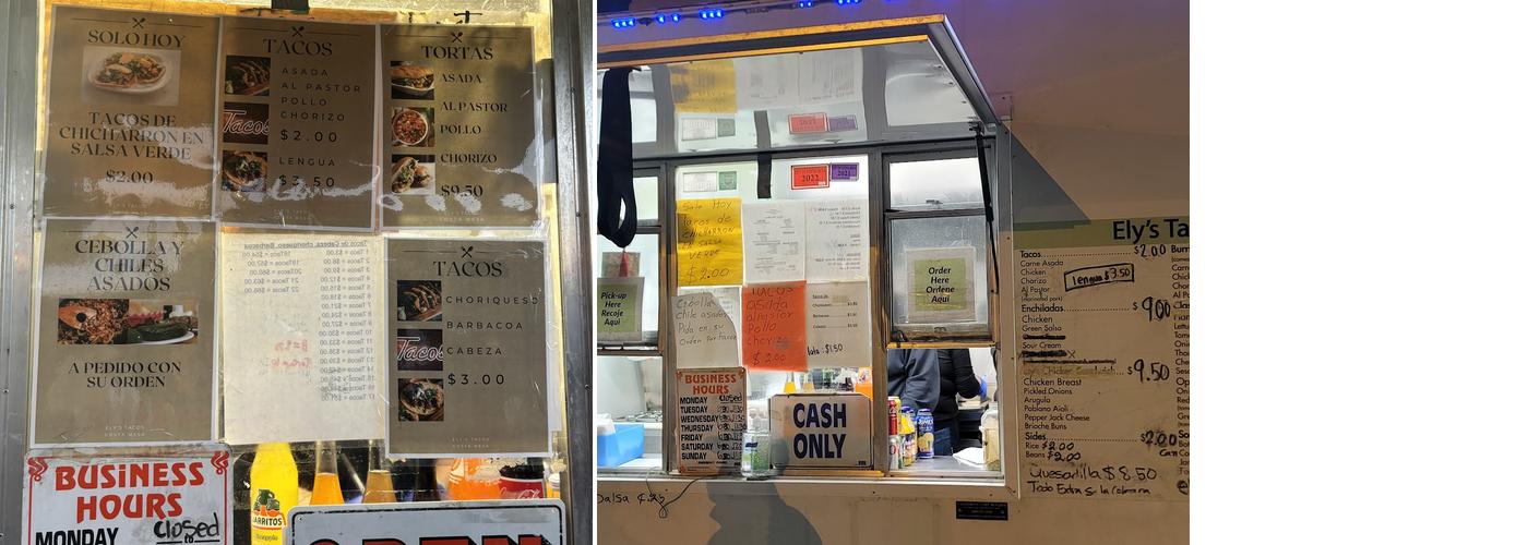 Elys Tacos Menu
