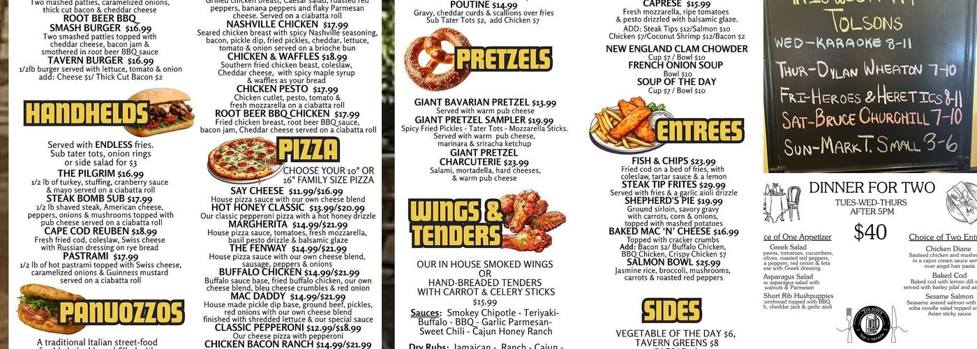Tolson's Tap and Tavern Menu