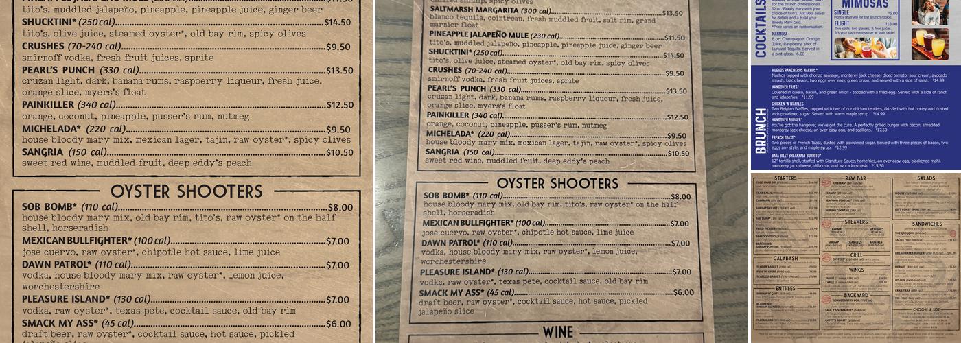 Shuckin' Shack Oyster Bar Menu