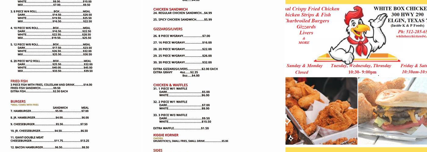 WHITE BOX CHICKEN (IV), LLC Menu