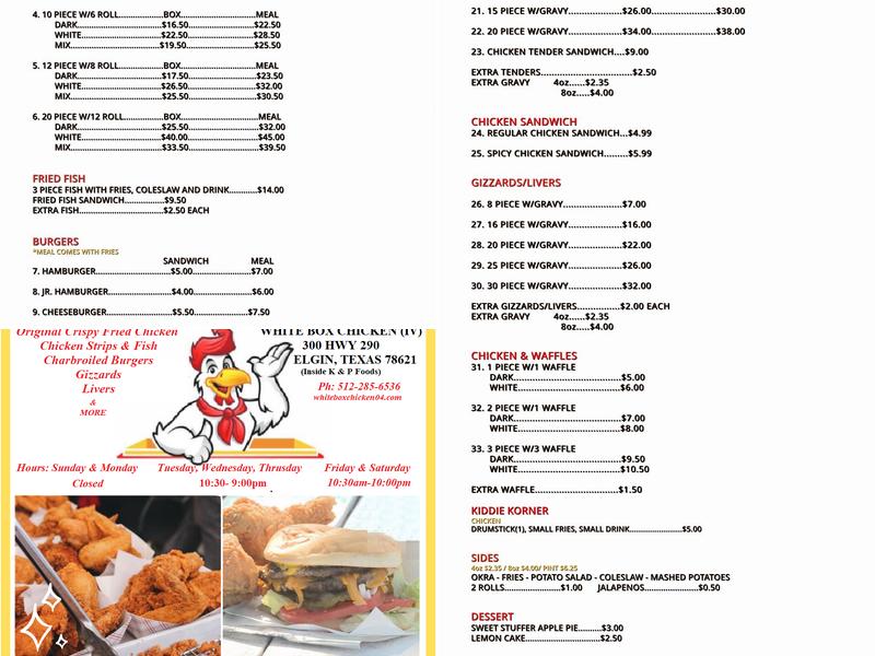 WHITE BOX CHICKEN (IV), LLC Menu