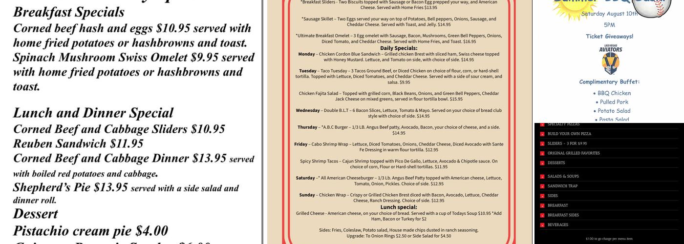 Putter's Bar and Grill Horizon Menu