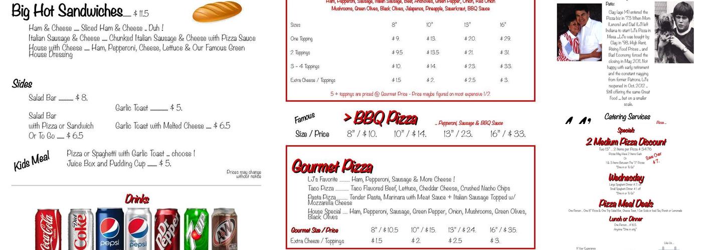 L J's Pizza Patio Menu
