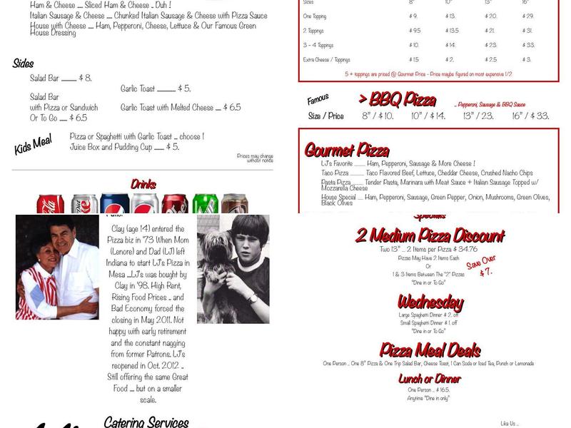 L J's Pizza Patio Menu