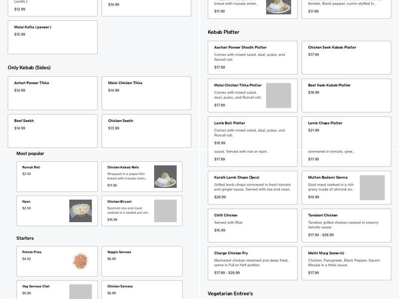 Miyaji kebab & rumali rolls Menu