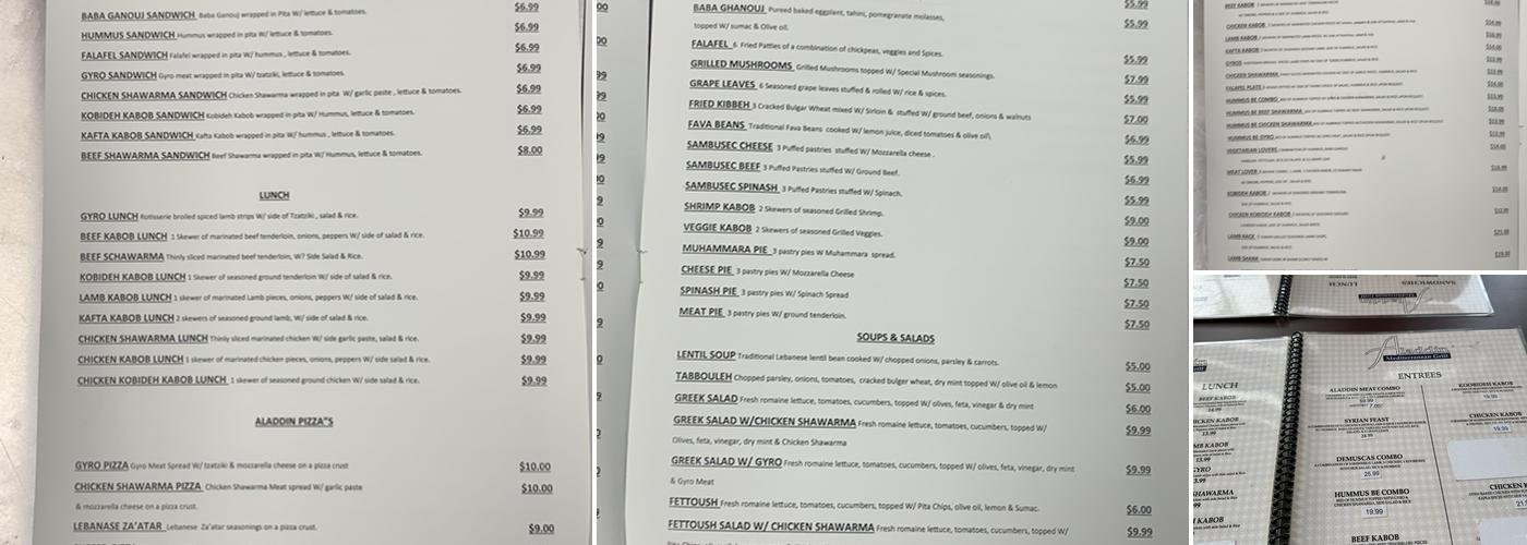 Aladdin Mediterranean Grill Menu