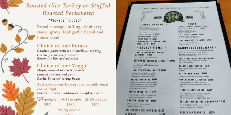 Elian’s Bistro Cafe Menu