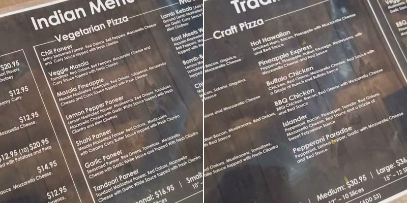 Parktown Pizza Company Menu