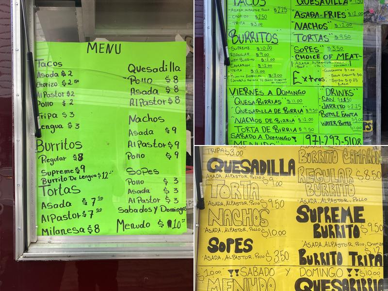 Taqueria tres hermanos Menu
