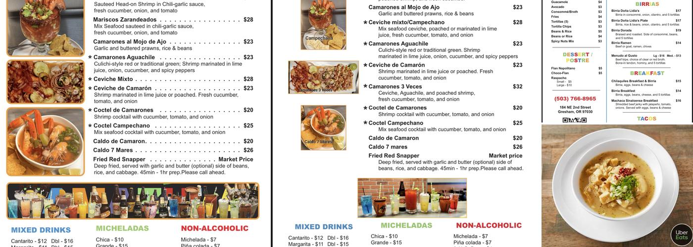 Birrias Tamazula Menu