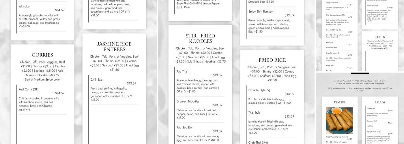 Tipsy Thai Menu