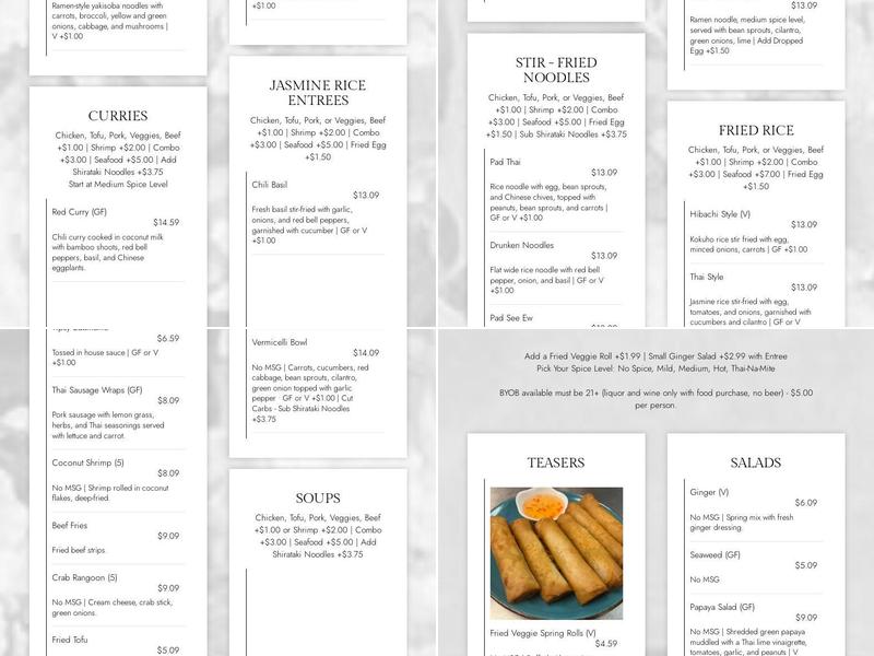 Tipsy Thai Menu