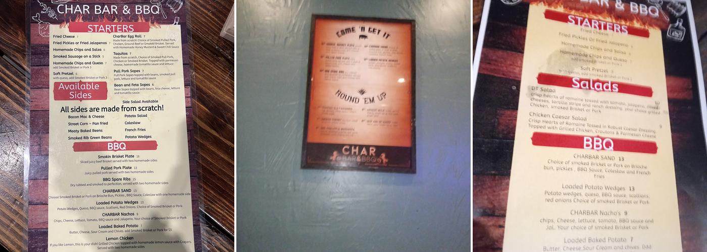 CHAR BAR & BBQ Menu