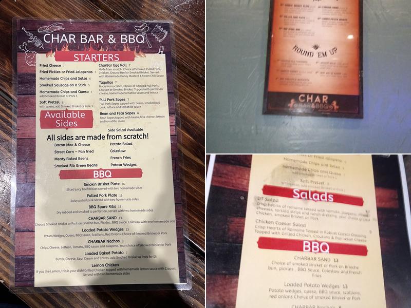 CHAR BAR & BBQ Menu