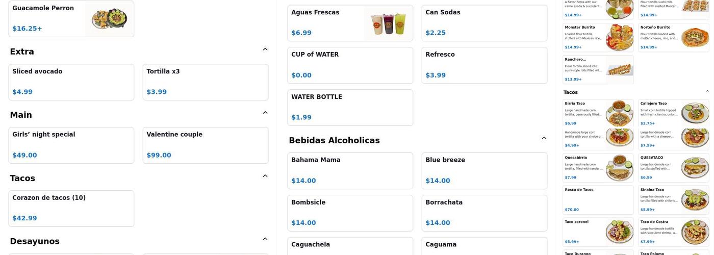 Desvelados Whittier Menu